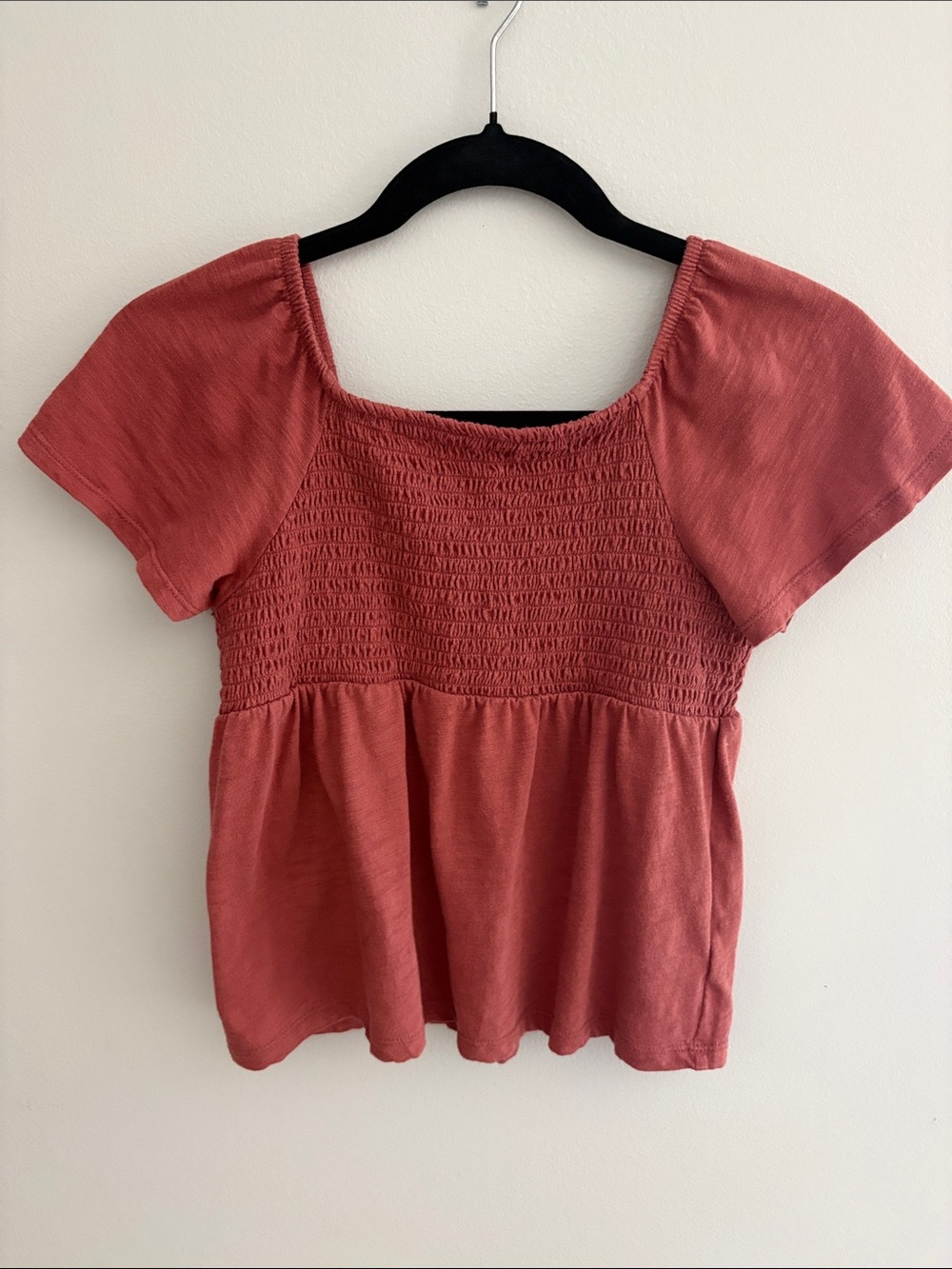 Old Navy Rust Smocked Square-Neck Flutter Sleeve Top